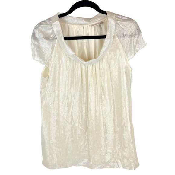Classiques Entier Metallic Cream Gold Silk Blend Boat Neck Cap Sleeve Top Medium - Picture 10 of 10